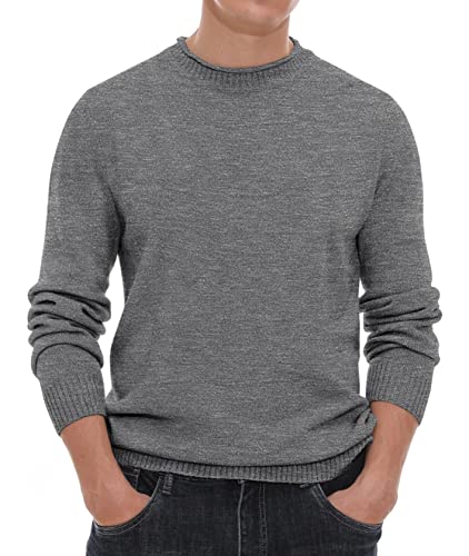 Hisir Pullover Herren Strickpullover Rundhals Pulli Männer, Bequem und Weich, Warmer Winter Pullover für Männer, Herren Basic Pullover mit Langen Ärmeln (09 Grau, M) von Hisir