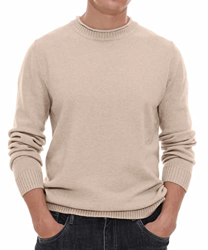 Hisir Pullover Herren Strickpullover Rundhals Pulli Männer, Bequem und Weich, Warmer Winter Pullover für Männer, Herren Basic Pullover mit Langen Ärmeln (10 Beige, S) von Hisir