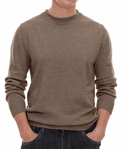 Hisir Pullover Herren Strickpullover Rundhals Pulli Männer, Bequem und Weich, Warmer Winter Pullover für Männer, Herren Basic Pullover mit Langen Ärmeln (13 Dunkles Khaki, L) von Hisir