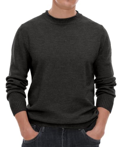 Hisir Pullover Herren Strickpullover Rundhals Pulli Männer, Bequem und Weich, Warmer Winter Pullover für Männer, Herren Basic Pullover mit Langen Ärmeln (Dunkelgrau, XXL) von Hisir