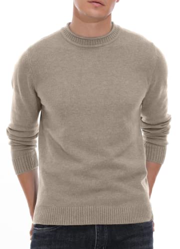 Hisir Pullover Herren Strickpullover Rundhals Pulli Männer, Bequem und Weich, Warmer Winter Pullover für Männer, Herren Basic Pullover mit Langen Ärmeln (Khaki, M) von Hisir