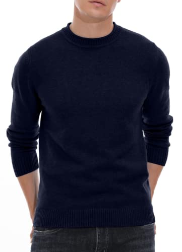 Hisir Pullover Herren Strickpullover Rundhals Pulli Männer, Bequem und Weich, Warmer Winter Pullover für Männer, Herren Basic Pullover mit Langen Ärmeln (Marineblau, L) von Hisir