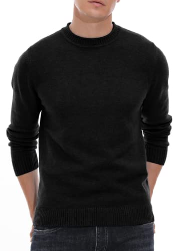 Hisir Pullover Herren Strickpullover Rundhals Pulli Männer, Bequem und Weich, Warmer Winter Pullover für Männer, Herren Basic Pullover mit Langen Ärmeln (Schwarz, L) von Hisir