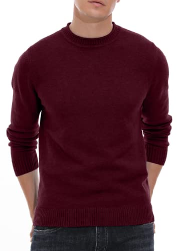 Hisir Pullover Herren Strickpullover Rundhals Pulli Männer, Bequem und Weich, Warmer Winter Pullover für Männer, Herren Basic Pullover mit Langen Ärmeln (Weinrot, M) von Hisir