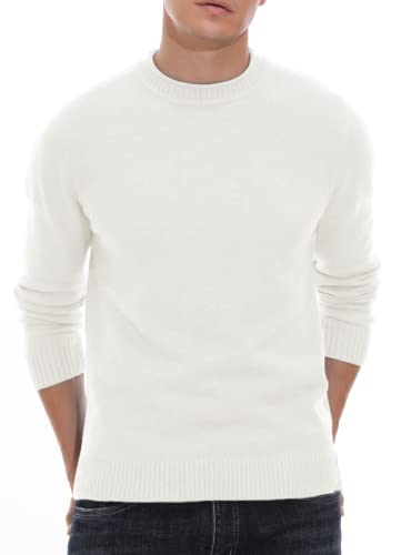 Hisir Pullover Herren Strickpullover Rundhals Pulli Männer, Bequem und Weich, Warmer Winter Pullover für Männer, Herren Basic Pullover mit Langen Ärmeln (Weiß, XXL) von Hisir