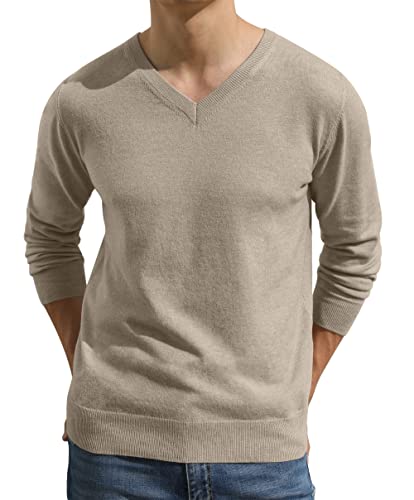 Hisir Pullover Herren Strickpullover V Pulli Männer Bequem Warmer Winter Pullover für Männer (Khaki, M) von Hisir