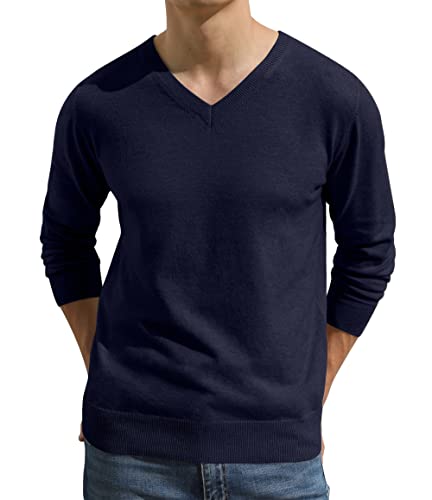 Hisir Pullover Herren Strickpullover V Pulli Männer Bequem Warmer Winter Pullover für Männer (Marineblau, L) von Hisir