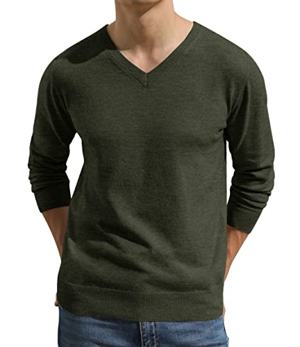 Hisir Pullover Herren Strickpullover V Pulli Männer Bequem Warmer Winter Pullover für Männer (VC Armeegrün, L) von Hisir