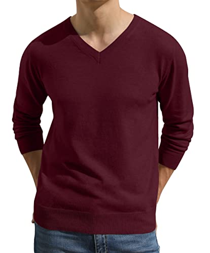 Hisir Pullover Herren Strickpullover V Pulli Männer Bequem Warmer Winter Pullover für Männer (Weinrot, L) von Hisir