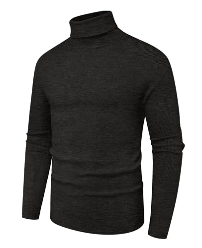 Hisir Rollkragenpullover Herren Klassischer Männer Bequem Langarmshirt Feinstrick Warmer Winter Pullover Pulli mit Rundhalsausschnitt für Männer (Dunkelgrau, L) von Hisir