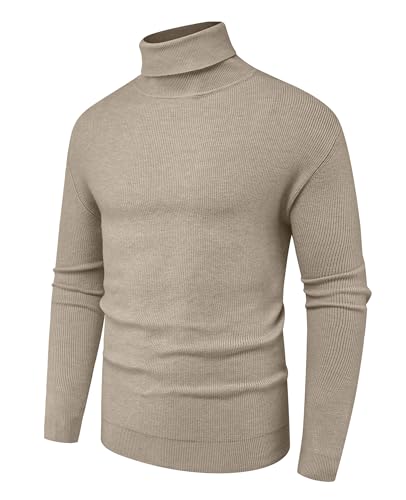 Hisir Rollkragenpullover Herren Klassischer Männer Bequem Langarmshirt Feinstrick Warmer Winter Pullover Pulli mit Rundhalsausschnitt für Männer (Khaki, L) von Hisir