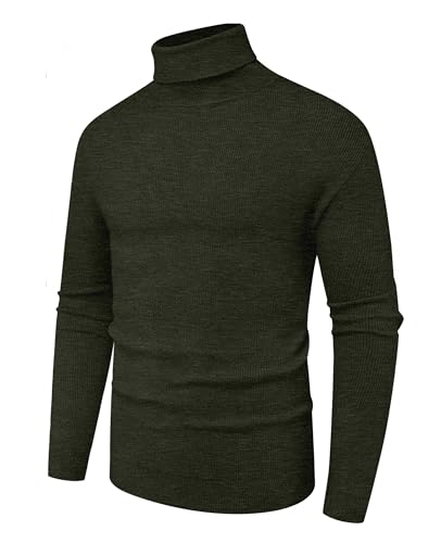 Hisir Rollkragenpullover Herren Klassischer Männer Bequem Langarmshirt Feinstrick Warmer Winter Pullover Pulli mit Rundhalsausschnitt für Männer (VC Armeegrün, L) von Hisir