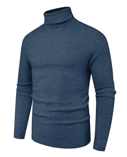 Hisir Rollkragenpullover Herren Klassischer Männer Bequem Langarmshirt Feinstrick Warmer Winter Pullover Pulli mit Rundhalsausschnitt für Männer (VC Blau, L) von Hisir