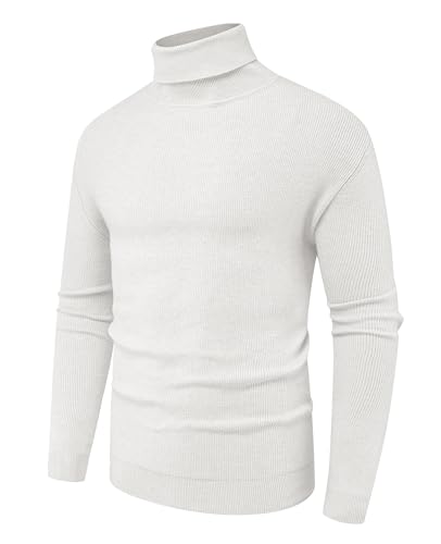 Hisir Rollkragenpullover Herren Klassischer Männer Bequem Langarmshirt Feinstrick Warmer Winter Pullover Pulli mit Rundhalsausschnitt für Männer (Weiß, XL) von Hisir