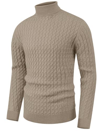 Hisir Rollkragenpullover Herren Klassischer Pullover Herren Warmer Winter Slim Fit Strickpullover Pulli Männer Bequem Weich Strick-Pulli für Männer mit Rollkragen (Khaki, L) von Hisir