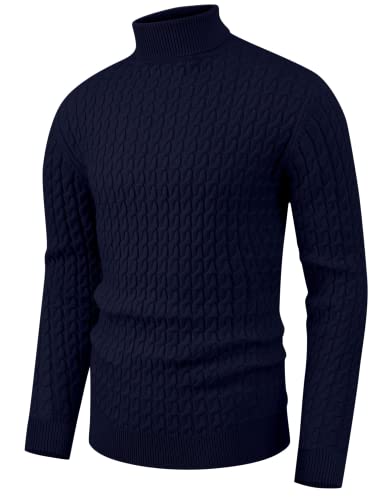 Hisir Rollkragenpullover Herren Klassischer Pullover Herren Warmer Winter Slim Fit Strickpullover Pulli Männer Bequem Weich Strick-Pulli für Männer mit Rollkragen (Marineblau, M) von Hisir