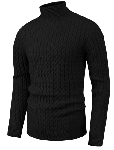 Hisir Rollkragenpullover Herren Klassischer Pullover Herren Warmer Winter Slim Fit Strickpullover Pulli Männer Bequem Weich Strick-Pulli für Männer mit Rollkragen (Schwarz, S) von Hisir