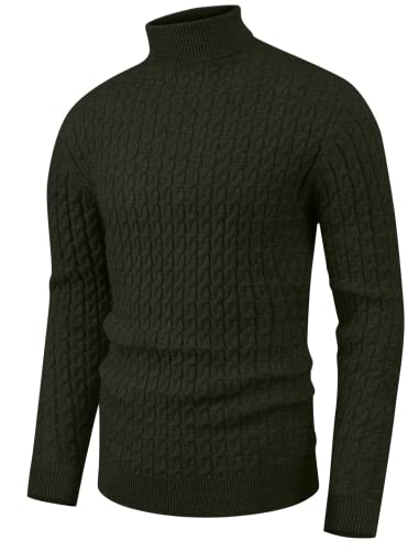 Hisir Rollkragenpullover Herren Klassischer Pullover Herren Warmer Winter Slim Fit Strickpullover Pulli Männer Bequem Weich Strick-Pulli für Männer mit Rollkragen (VC Armeegrün, M) von Hisir