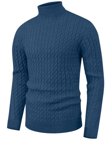 Hisir Rollkragenpullover Herren Klassischer Pullover Herren Warmer Winter Slim Fit Strickpullover Pulli Männer Bequem Weich Strick-Pulli für Männer mit Rollkragen (VC Blau, L) von Hisir