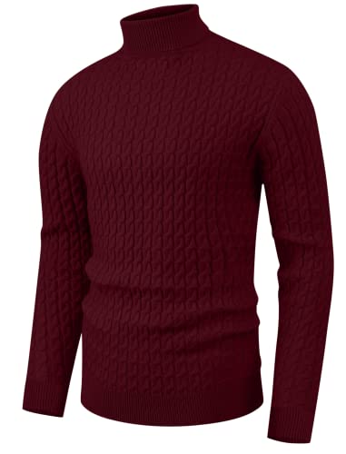 Hisir Rollkragenpullover Herren Klassischer Pullover Herren Warmer Winter Slim Fit Strickpullover Pulli Männer Bequem Weich Strick-Pulli für Männer mit Rollkragen (Weinrot, XL) von Hisir