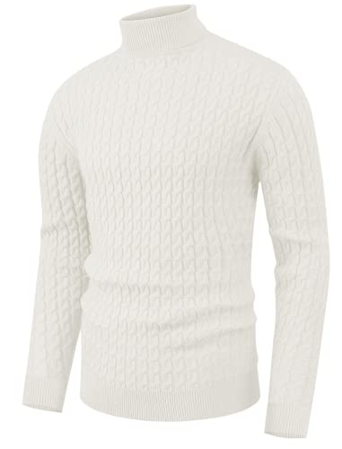 Hisir Rollkragenpullover Herren Klassischer Pullover Herren Warmer Winter Slim Fit Strickpullover Pulli Männer Bequem Weich Strick-Pulli für Männer mit Rollkragen (Weiß, M) von Hisir