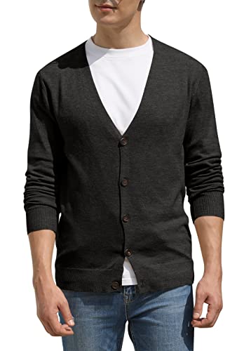 Hisir Strickjacke Herren Pullover V Ausschnitt Cardigan Winterjacke Klassischer Winter Warme Weiche Strickjacken mit Knöpfe und Taschen für Männer (Dunkelgrau, L) von Hisir