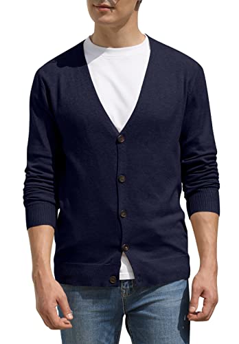 Hisir Strickjacke Herren Pullover V Ausschnitt Cardigan Winterjacke Klassischer Winter Warme Weiche Strickjacken mit Knöpfe und Taschen für Männer (Marineblau, L) von Hisir