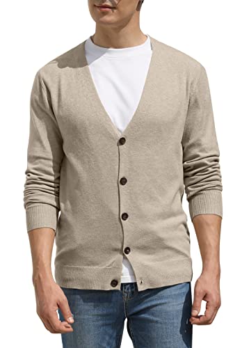 Hisir Strickjacke Herren Pullover V Ausschnitt Leichte Cardigan Elegant Winterjacke Klassischer Warme Weiche Strickjacken mit Knöpfe für Männer (Khaki, XL) von Hisir