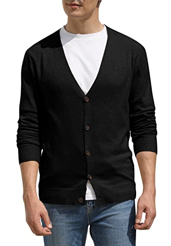 Hisir Strickjacke Herren Pullover V Ausschnitt Leichte Cardigan Elegant Winterjacke Klassischer Warme Weiche Strickjacken mit Knöpfe für Männer (Schwarz, M) von Hisir