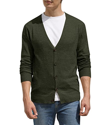 Hisir Strickjacke Herren Pullover V Ausschnitt Leichte Cardigan Elegant Winterjacke Klassischer Warme Weiche Strickjacken mit Knöpfe für Männer (VC Armeegrün, L) von Hisir