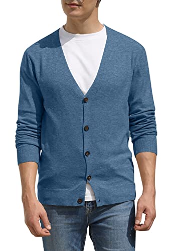 Hisir Strickjacke Herren Pullover V Ausschnitt Leichte Cardigan Elegant Winterjacke Klassischer Warme Weiche Strickjacken mit Knöpfe für Männer (VC Blau, XXL) von Hisir