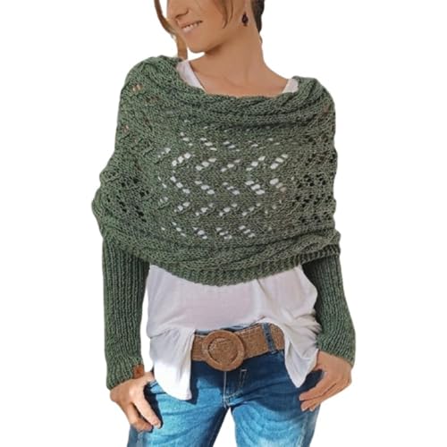Hislaves Multifunktionaler Schal mit Ärmeln für Damen, Gestrickter Schal Sweater Wrap mit Ärmeln, Boho Pashmina Schal Umhang (Graugrün) von Hislaves