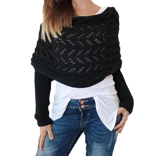 Hislaves Multifunktionaler Schal mit Ärmeln für Damen, Gestrickter Schal Sweater Wrap mit Ärmeln, Boho Pashmina Schal Umhang (Schwarz) von Hislaves