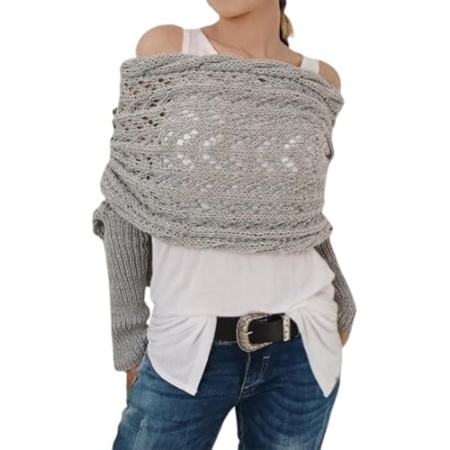 Multifunktionaler Schal mit Ärmeln für Damen, Gestrickter Schal Sweater Wrap mit Ärmeln, Boho Pashmina Schal Umhang (Hellgrau) von Hislaves
