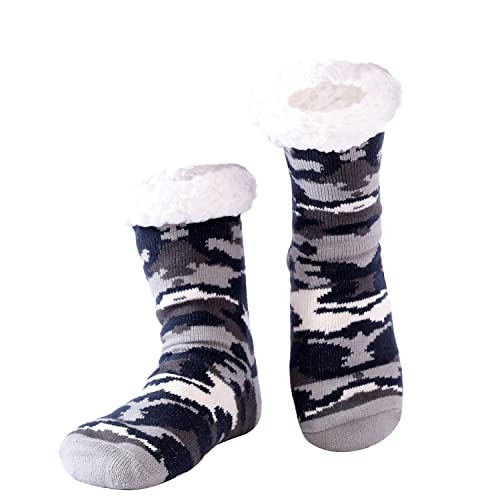 Hisonwel Hüttensocken Herren Winter, Dicke Pantoffel Socken, Rutschfeste Hausschuh Socken, Weiche Stoppersocken, Slipper Socken, Weihnachtssocken（Camouflage gray） von Hisonwel