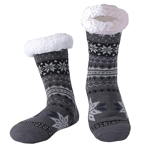 Hisonwel Hüttensocken Herren Winter, Dicke Pantoffel Socken, Rutschfeste Hausschuh Socken, Weiche Stoppersocken, Slipper Socken, Weihnachtssocken（Elk - A） von Hisonwel