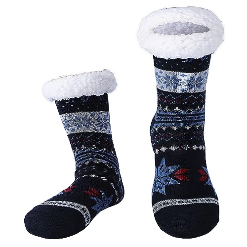 Hisonwel Hüttensocken Herren Winter, Dicke Pantoffel Socken, Rutschfeste Hausschuh Socken, Weiche Stoppersocken, Slipper Socken, Weihnachtssocken（Elk - D） von Hisonwel