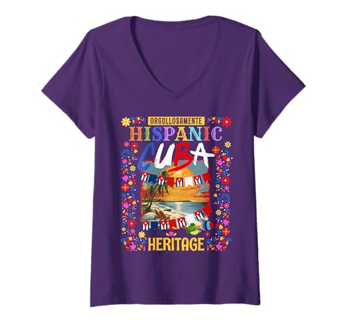 Damen Lateinisches Erbe kubanische Flagge, Outfit-Idee für Frauen und Kuba-Flagge T-Shirt mit V-Ausschnitt Damen Lateinisches Erbe kubanische Flagge, Outfit-Idee für Frauen und Kuba-Flagge T-Shirt mit V-Ausschnitt von Hispanic Heritage Cuba Accessories Ideas For Girls