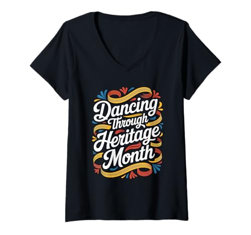 Damen Tanzen durch den Monat des Kulturerbes Der Monat des Hispanischen Erbes T-Shirt mit V-Ausschnitt Damen Tanzen durch den Monat des Kulturerbes Der Monat des Hispanischen Erbes T-Shirt mit V-Ausschnitt von Hispanic Heritage Latin Cultural Pride