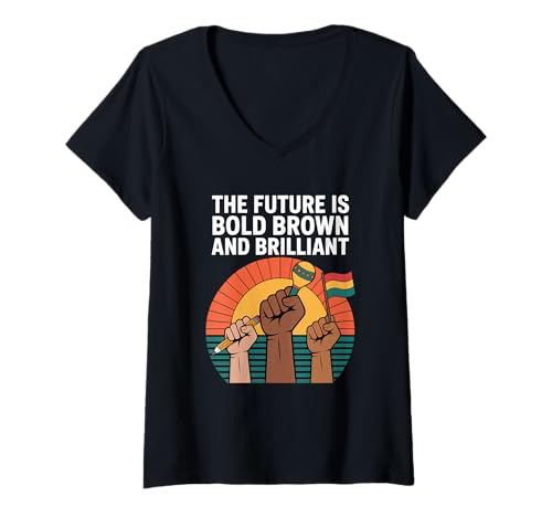 Damen Die Zukunft ist kühnes Braun und EIN brillantes hispanisches Erbe T-Shirt mit V-Ausschnitt Damen Die Zukunft ist kühnes Braun und EIN brillantes hispanisches Erbe T-Shirt mit V-Ausschnitt von Hispanic Heritage Latinx Heritage Month