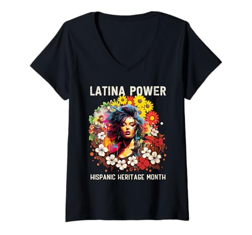 Damen Hispanic Heritage Latina Powerblumen Damen T-Shirt mit V-Ausschnitt Damen Hispanic Heritage Latina Powerblumen Damen T-Shirt mit V-Ausschnitt von Hispanic Heritage Month Latina Shirts