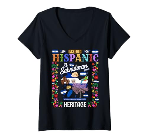 Damen EL Salvador Flagge Kinder Idee Salvadorianisches Erbe Hispanic T-Shirt mit V-Ausschnitt Damen EL Salvador Flagge Kinder Idee Salvadorianisches Erbe Hispanic T-Shirt mit V-Ausschnitt von Hispanic Heritage Month Salvadoran Ideas For Women