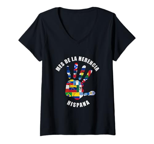 Damen MES de la Herencia Hispana, Monat des lateinamerikanischen Kulturerbes T-Shirt mit V-Ausschnitt Damen MES de la Herencia Hispana, Monat des lateinamerikanischen Kulturerbes T-Shirt mit V-Ausschnitt von Hispanic Heritage Month tees