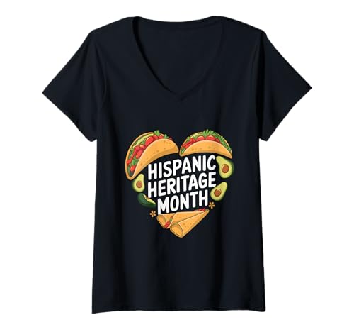 Damen Hispanic Heritage Month Celebrations Hispanic Food Lover T-Shirt mit V-Ausschnitt Damen Hispanic Heritage Month Celebrations Hispanic Food Lover T-Shirt mit V-Ausschnitt von Hispanic Month Outfit Männer & Frauen