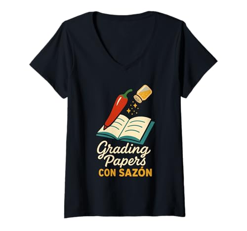 Damen Latina Teacher Zweisprachige Pädagogin Spanisches Erbe Stärkung T-Shirt mit V-Ausschnitt Damen Latina Teacher Zweisprachige Pädagogin Spanisches Erbe Stärkung T-Shirt mit V-Ausschnitt von Hispanic Teacher Back To School Educadora Latina