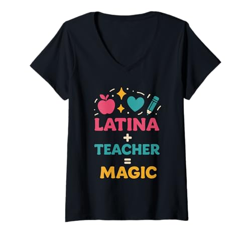 Damen Latina Teacher Zweisprachige Pädagogin Spanisches Erbe Stärkung T-Shirt mit V-Ausschnitt Damen Latina Teacher Zweisprachige Pädagogin Spanisches Erbe Stärkung T-Shirt mit V-Ausschnitt von Hispanic Teacher Back To School Educadora Latina