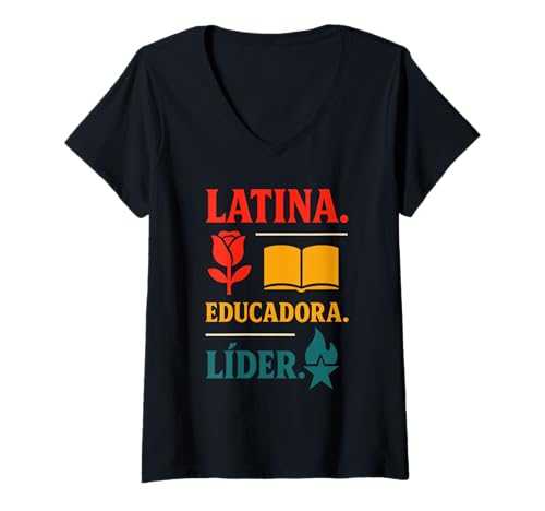 Damen Latina Teacher Zweisprachige Pädagogin Spanisches Erbe Stärkung T-Shirt mit V-Ausschnitt Damen Latina Teacher Zweisprachige Pädagogin Spanisches Erbe Stärkung T-Shirt mit V-Ausschnitt von Hispanic Teacher Back To School Educadora Latina