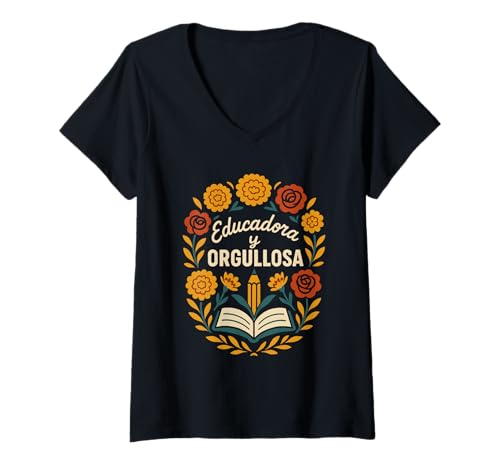 Damen Latina Teacher Zweisprachige Pädagogin Spanisches Erbe Stärkung T-Shirt mit V-Ausschnitt Damen Latina Teacher Zweisprachige Pädagogin Spanisches Erbe Stärkung T-Shirt mit V-Ausschnitt von Hispanic Teacher Back To School Educadora Latina