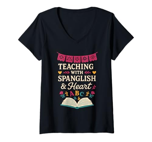 Damen Latina Teacher Zweisprachige Pädagogin Spanisches Erbe Stärkung T-Shirt mit V-Ausschnitt Damen Latina Teacher Zweisprachige Pädagogin Spanisches Erbe Stärkung T-Shirt mit V-Ausschnitt von Hispanic Teacher Back To School Educadora Latina