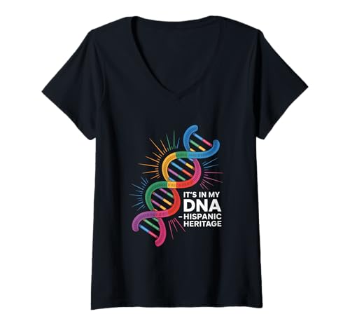 Damen Latino Stolz ITS IN My DNA Hispanic Heritage Kultur T-Shirt mit V-Ausschnitt Damen Latino Stolz ITS IN My DNA Hispanic Heritage Kultur T-Shirt mit V-Ausschnitt von Hispanisches Erbe Latino DNA Kultur Stolz